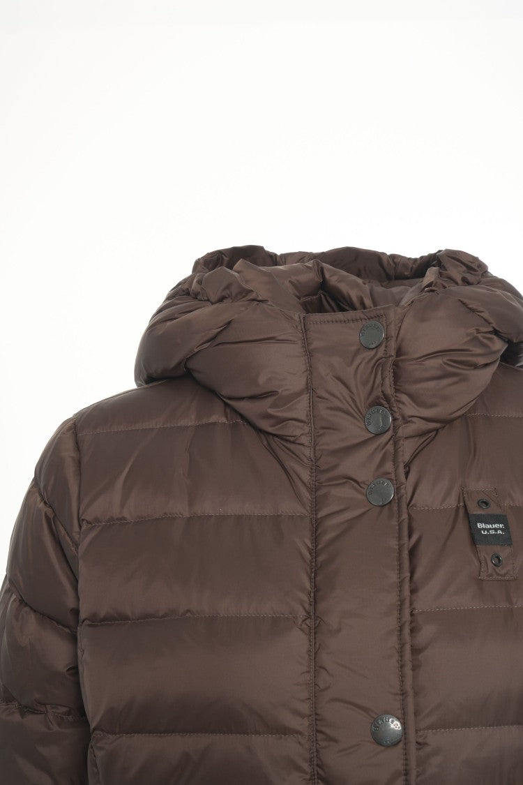 Blauer Long Quilted Down Coat With Fixed Hood And Elegant Silhouette