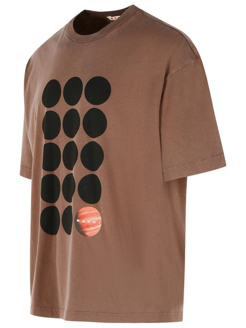 Marni Brown Polka Dot Planet Print Cotton T-Shirt