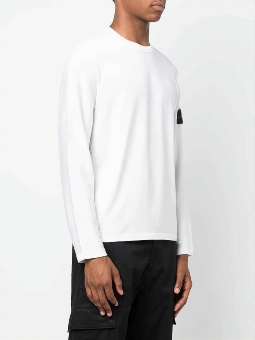 Stone Island White Crew Neck Sweater With Cashmere