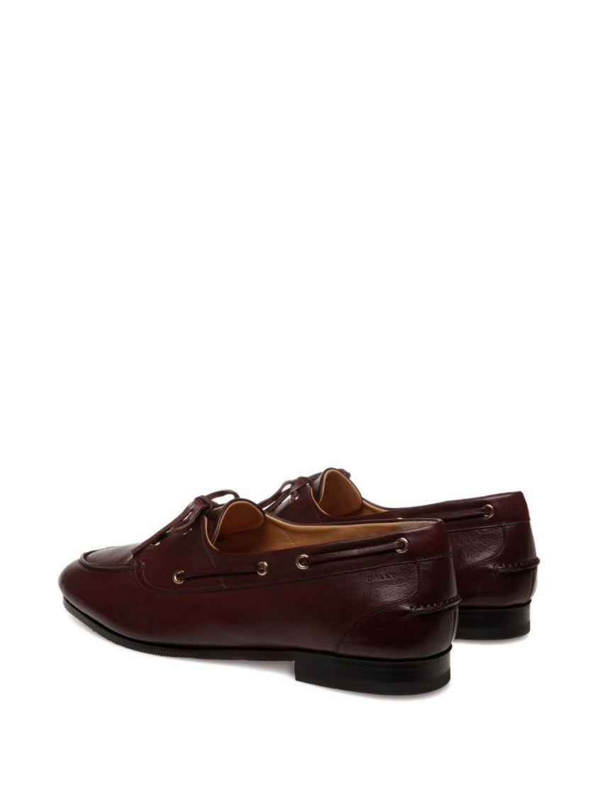 Bally Lace-Up Burgundy Leather Flat Shoes