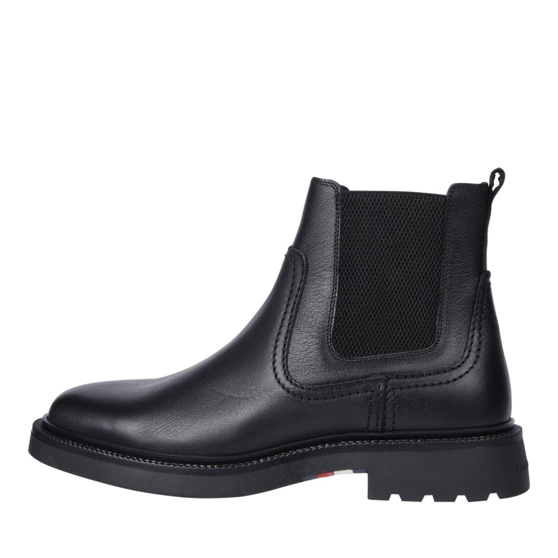 Tommy Hilfiger Black Sleek Elastic Side Panel Leather Chelsea Boots