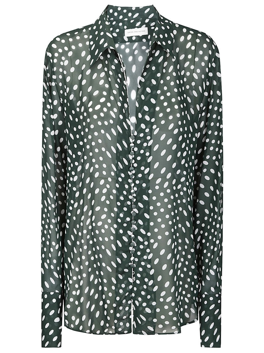Dries Van Noten Semi-Sheer Relaxed Fit Shirt With Classic Collar