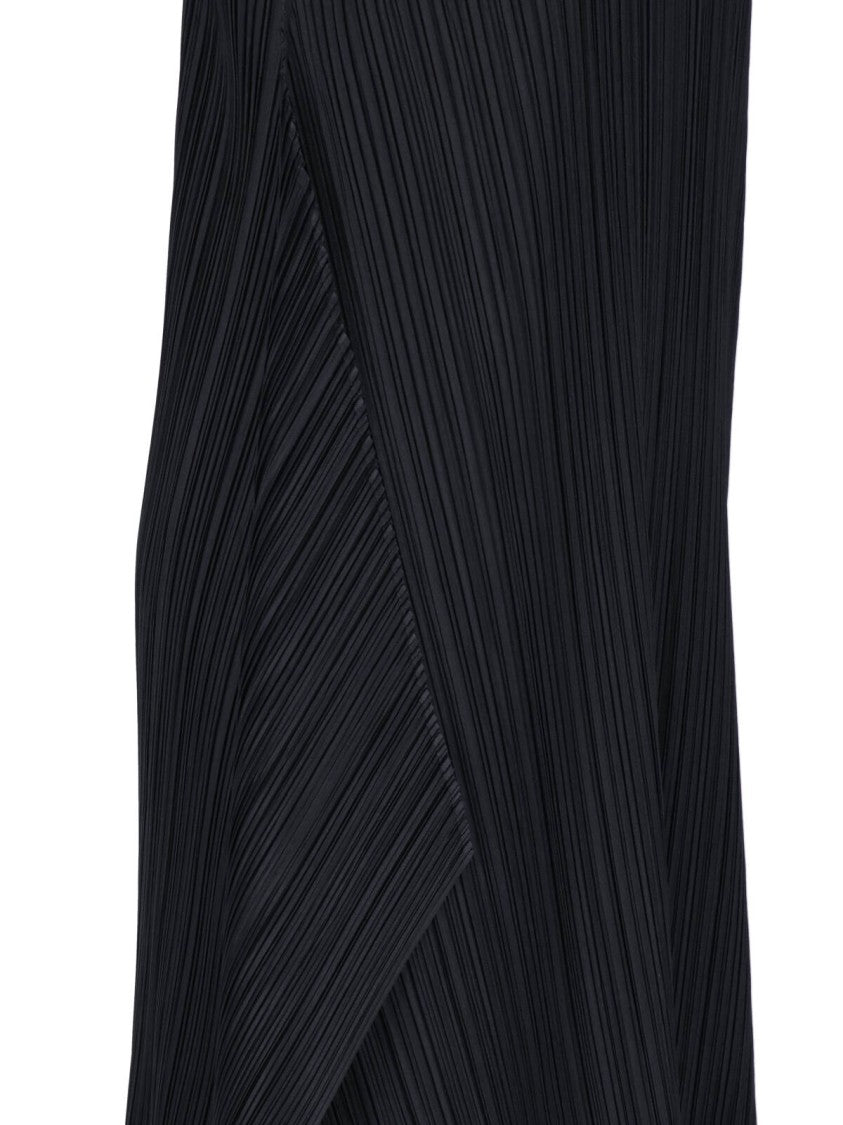 Pleats Please Issey Miyake Black Pleated Asymmetrical Midi Dress