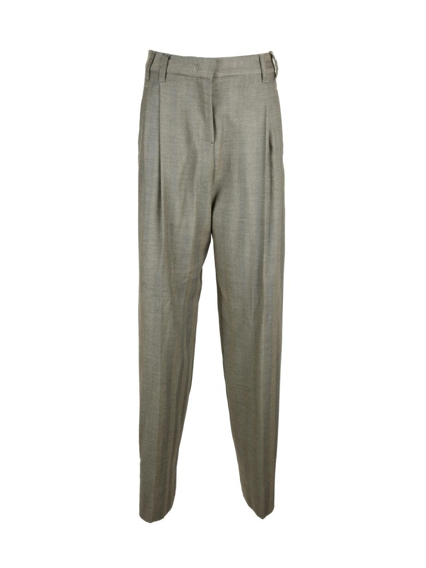 Marella Tailored Virgin Wool Trousers With Subtle Herringbone Pattern