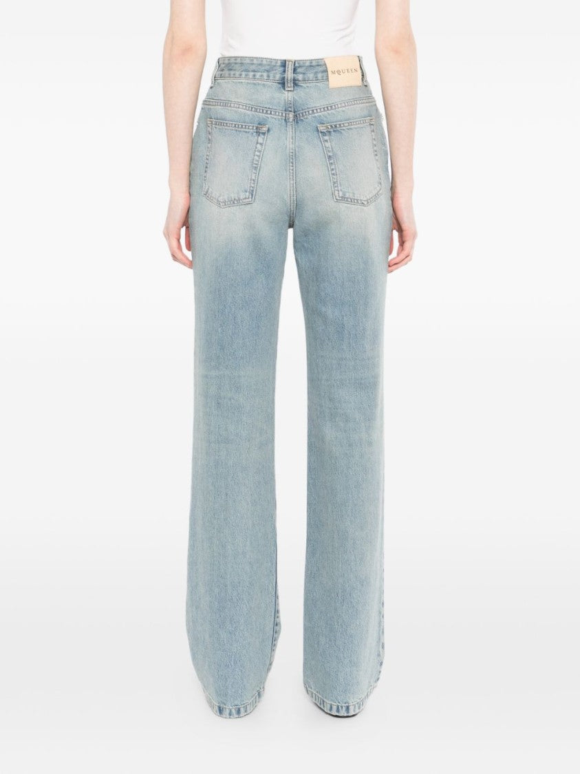 Alexander Mcqueen Clear Blue Jeans With Crystals