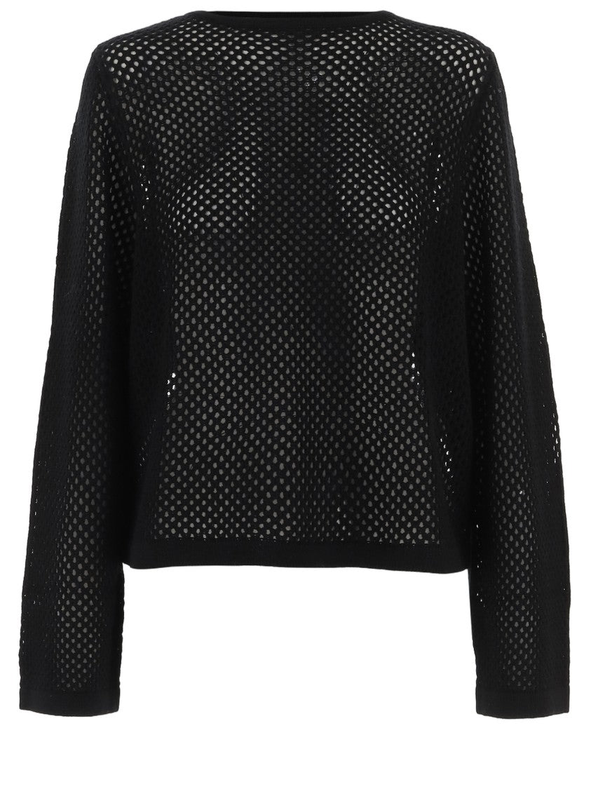 Allude Geometric Openwork Knit Sweater With Curved Hem