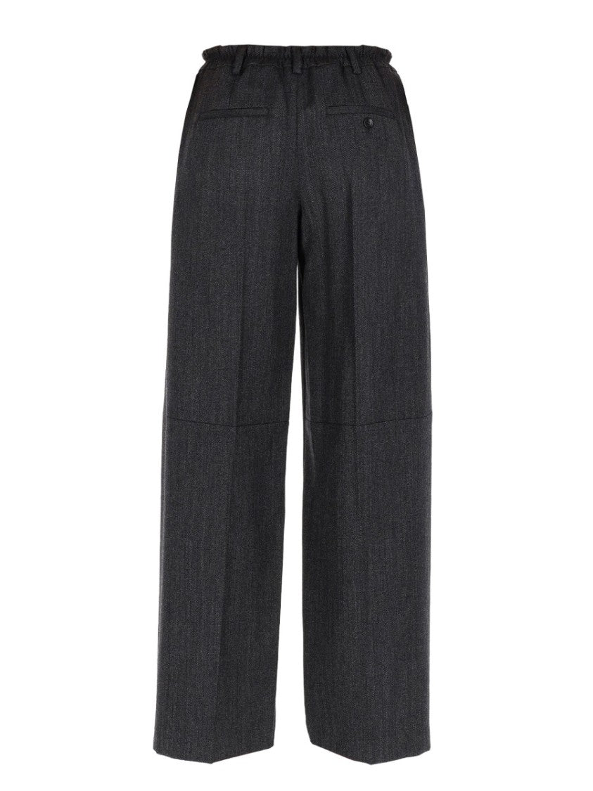 Alexander Wang Neutrals Tailored High-Waisted Textured Wool Wide-Leg Pants