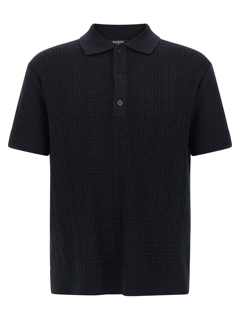 Balmain 'Monogram' Knit Polo Shirt