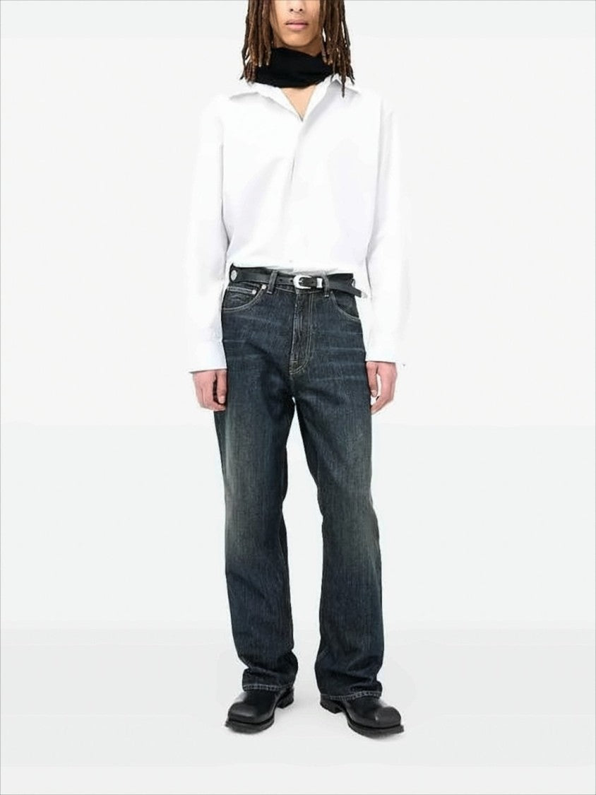 Our Legacy Straight-Leg Blue Denim Pants With Whiskering Details