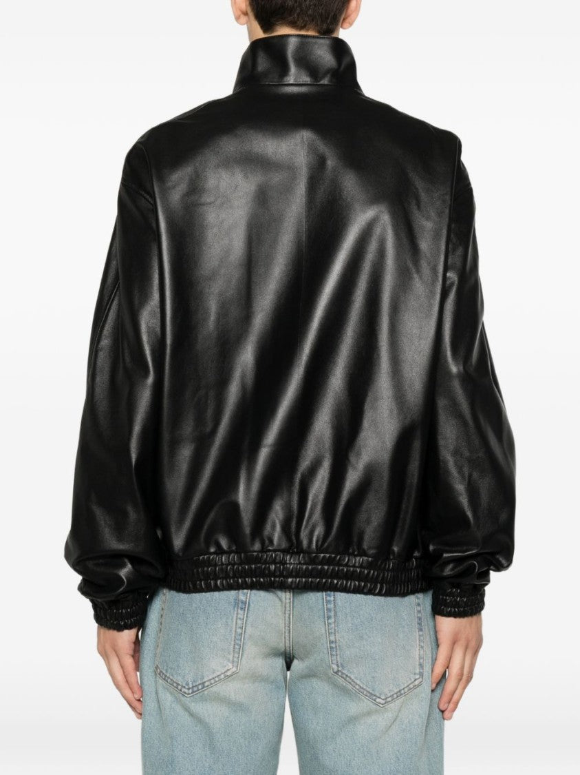 Givenchy Black Glossy Lamb Leather High Collar Jacket