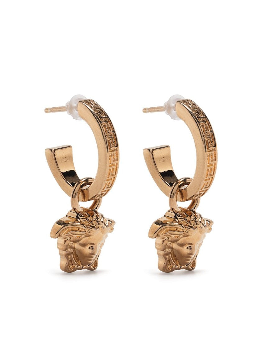Versace Gold Polished Greca Hoop Earrings