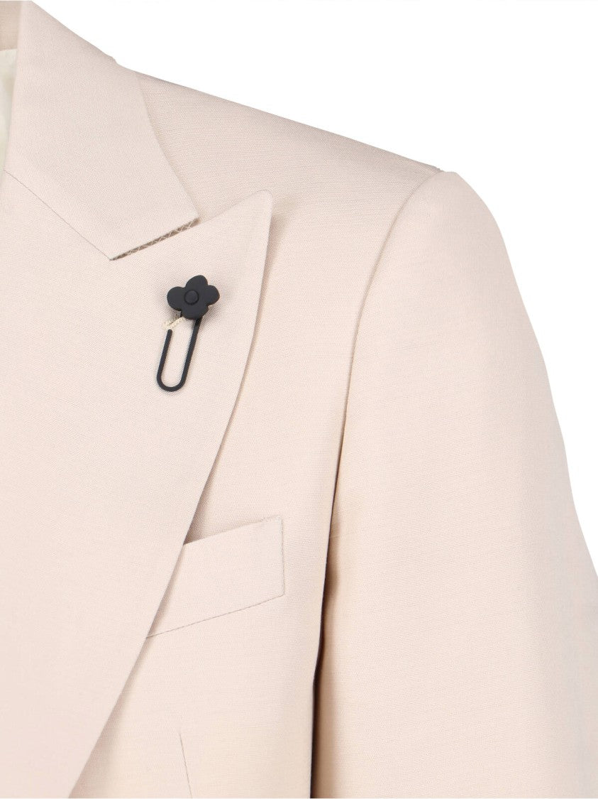 Lardini Cream Single-Breasted Viscose Blazer