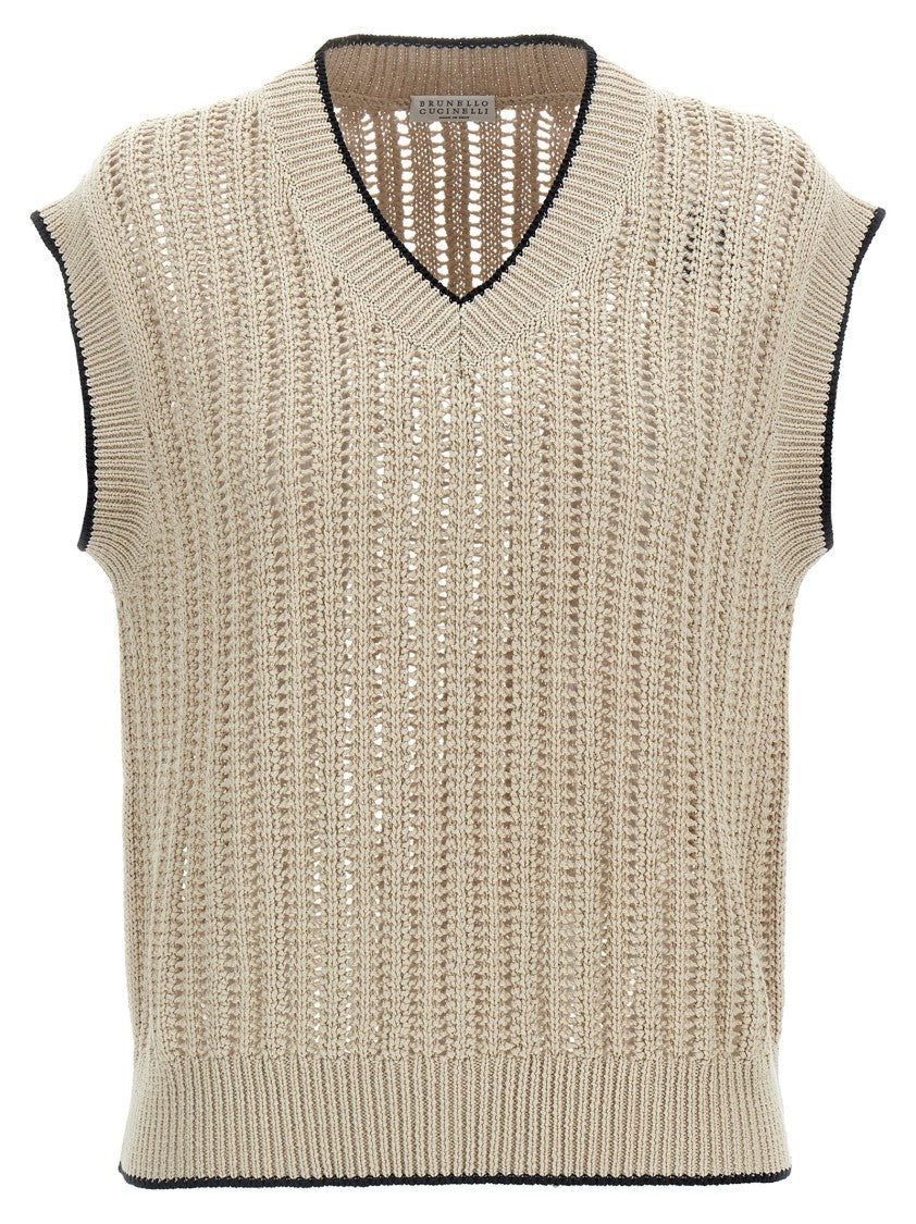 Brunello Cucinelli Knit Vest With Contrast Piping