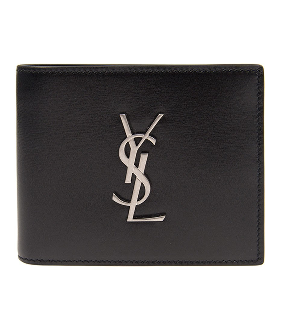 Saint Laurent Compact Calfskin Wallet With Prominent Logo