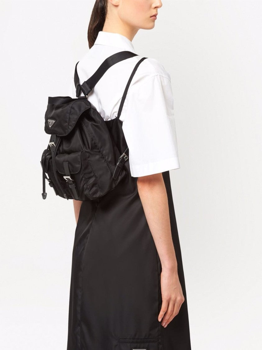Prada Small Black Re-Nylon Backpack With Buckle Closure