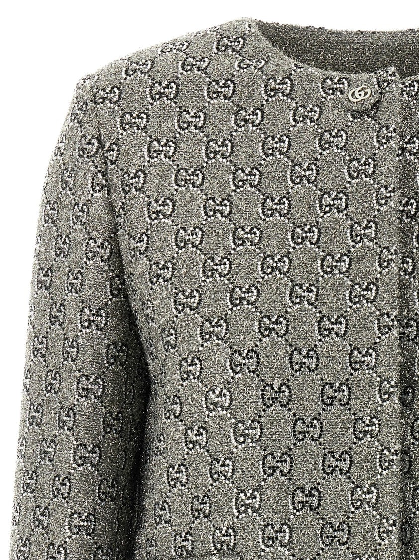 Gucci Cropped Gg Wool Tweed Jacket With Crystal Embellishments