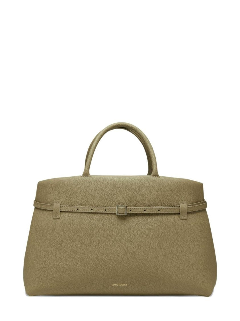 Manu Atelier Olive Green Hammered Leather Shoulder Bag