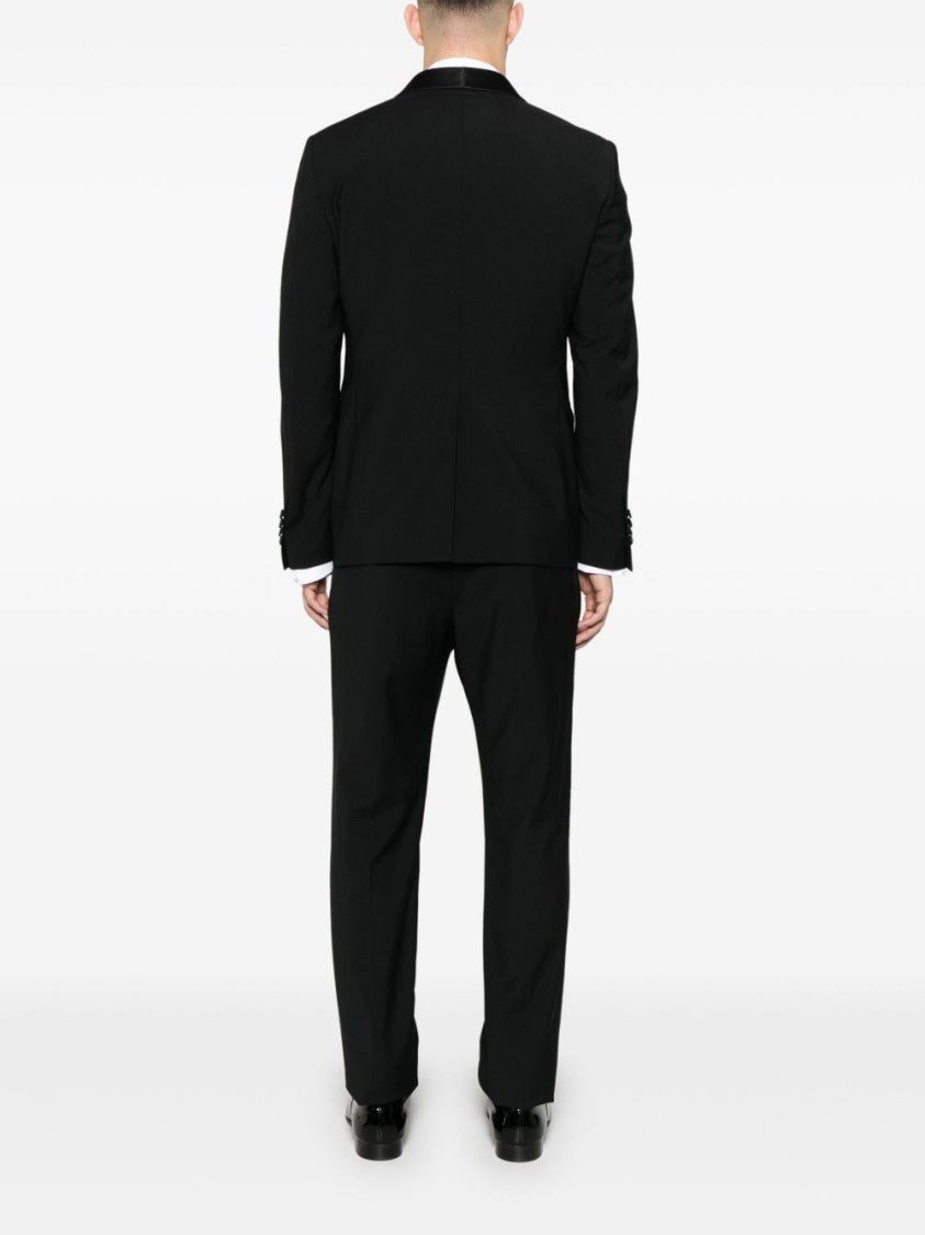 Tagliatore Black Suit With Satin Peak Lapel