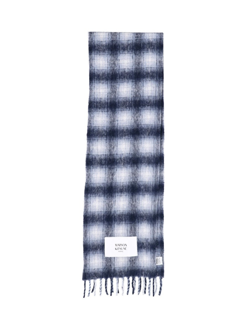 Maison Kitsuné Blue Checkered Alpaca-Blend Scarf