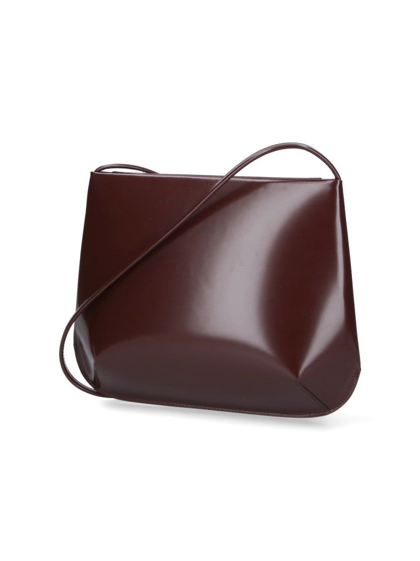 Fane Glossy Brown Loge Leather Shoulder Bag