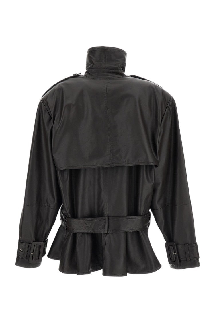 Rotate Dark Brown Biker Matte Leather Jacket