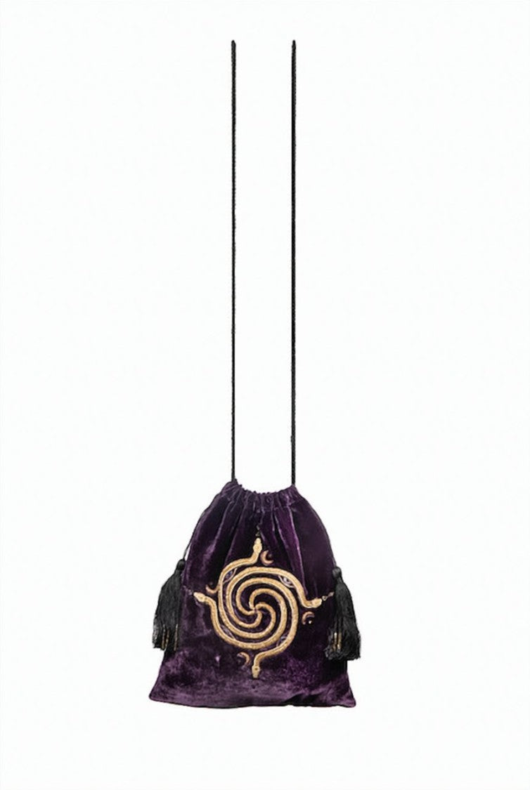 Hamoulet Amethyst Velvet Bucket Bag With Gold Embroidery And Tassels