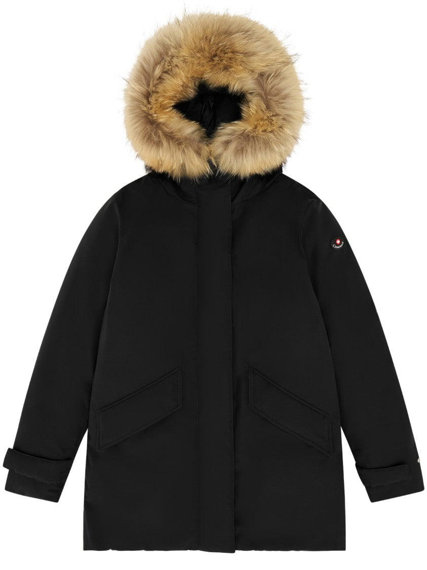 Canadiens Mid-Length Black Parka With Fur-Trimmed Hood