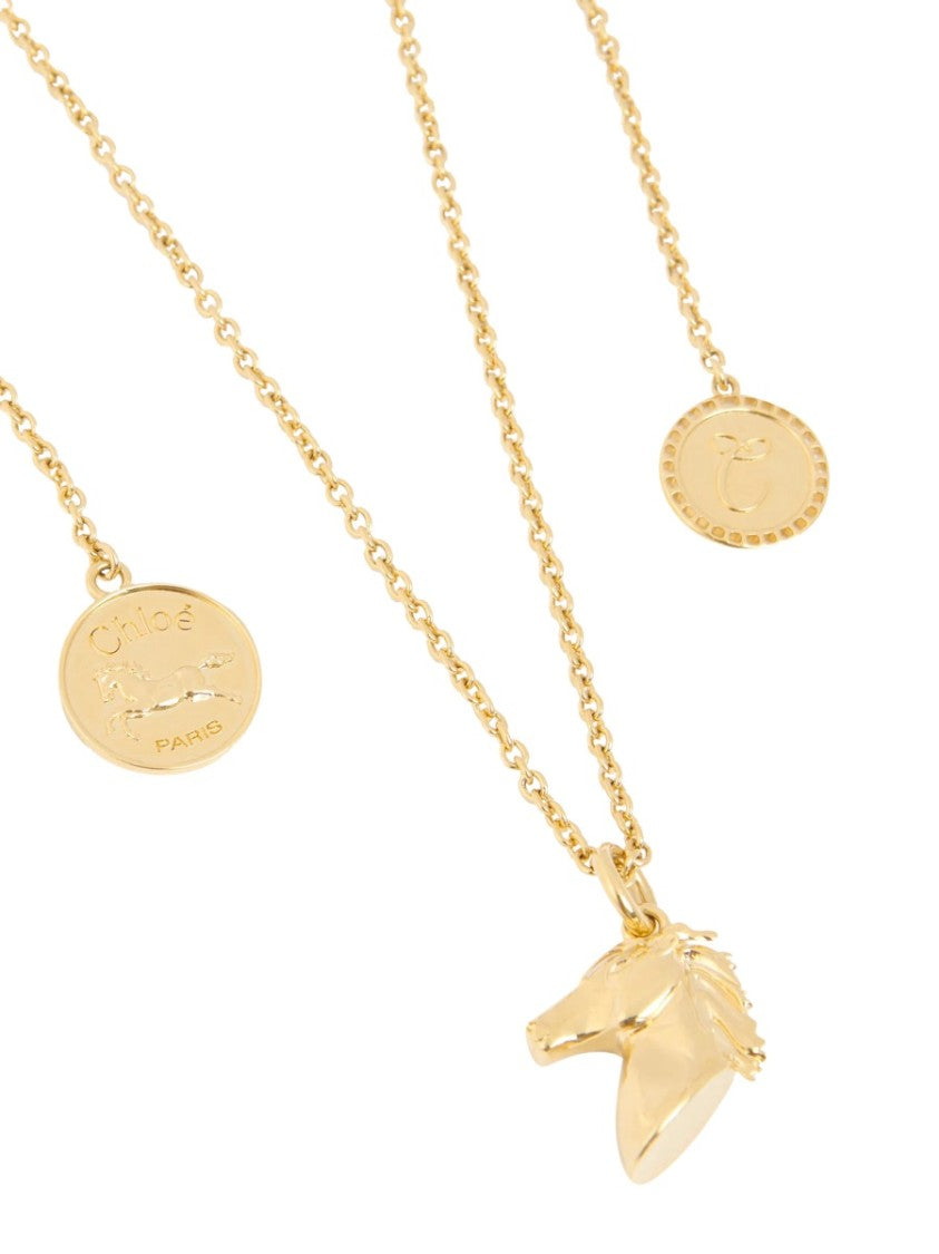 Chloé Gold-Tone Brass Horse Head Necklace