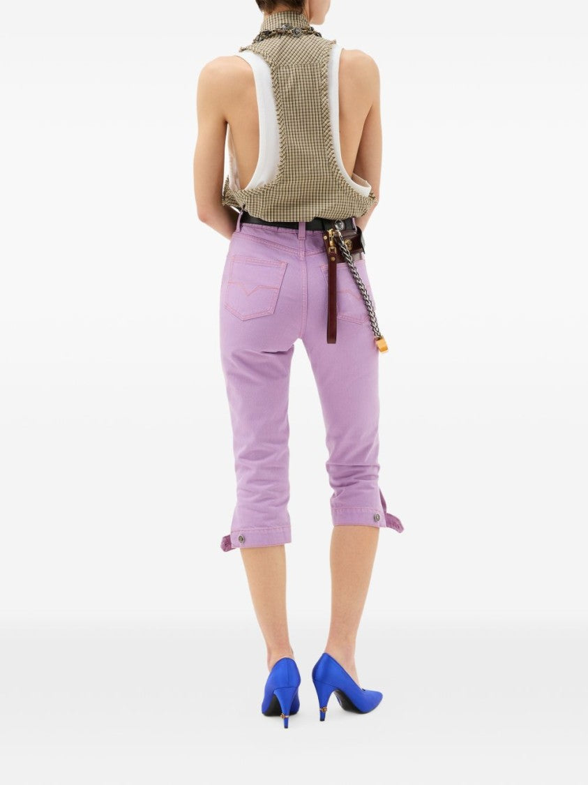 Versace Cropped Slim Fit Jeans With Rolled Hems And Button Detail