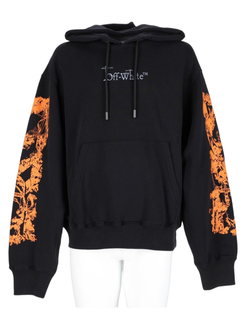 Off-White Black Cotton Graphic Relaxed-Fit Hoodie