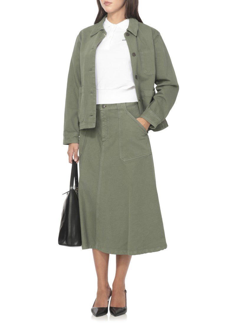 A.P.C. Flared Green Cotton Skirt
