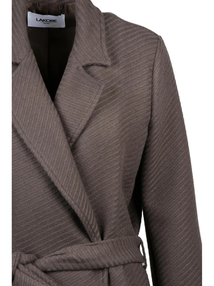 Lakore Turquoise Belted Wool-Blend Long Coat