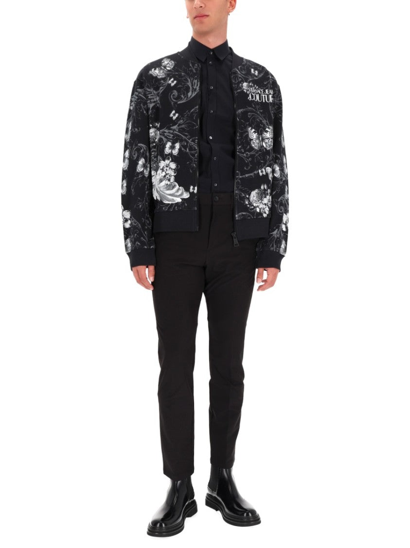 Versace Jeans Couture Floral Butterfly Cotton Fleece Bomber Jacket