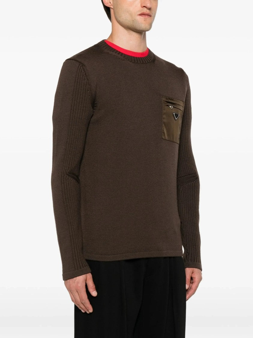 Prada Ribbed Sleeve Knit Sweater With Zippered Chest Pocket