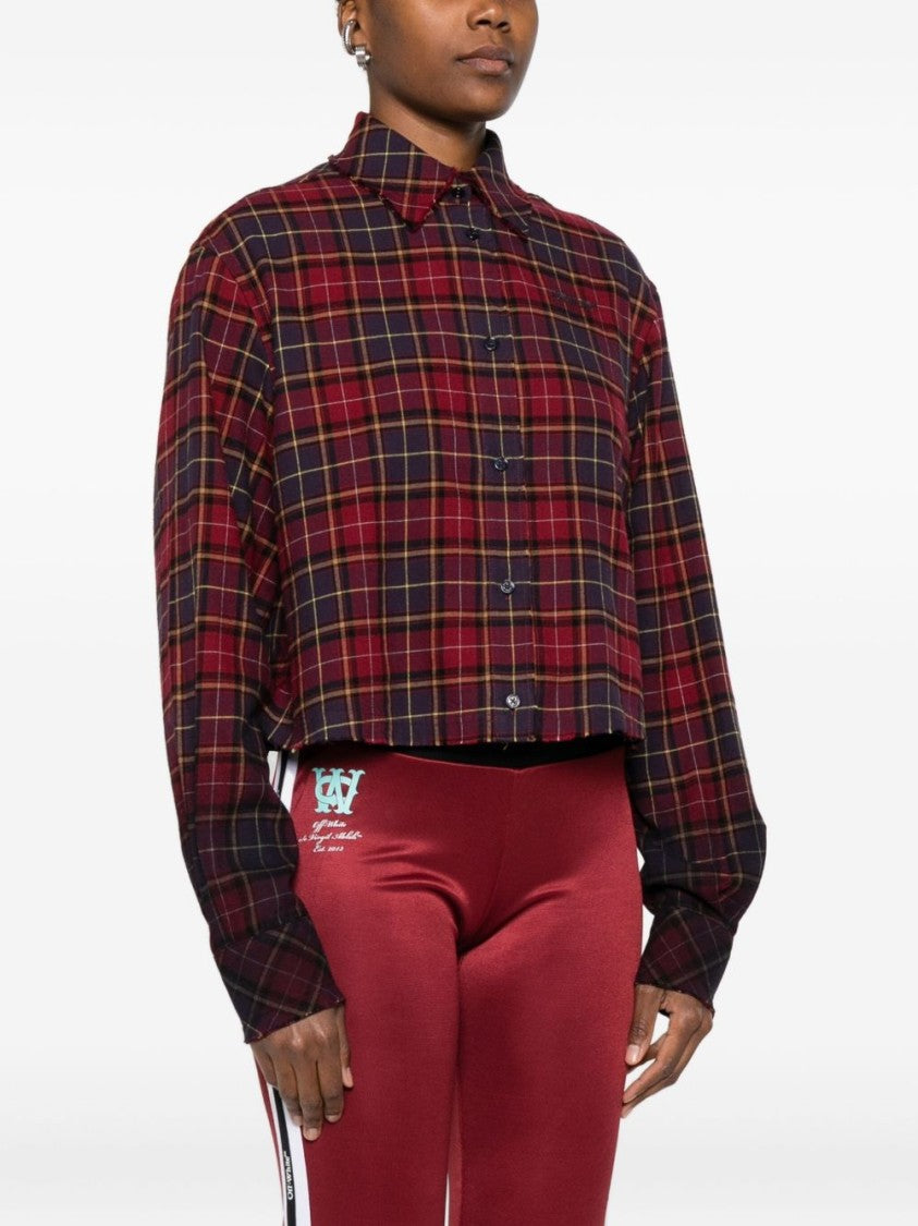 Off-White Cropped Plaid Shirt With Graphic Print