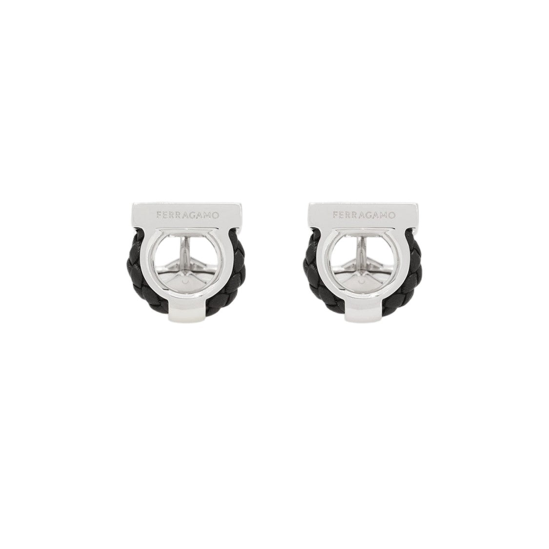 Salvatore Ferragamo Polished Brass Braided Calf Leather Cufflinks