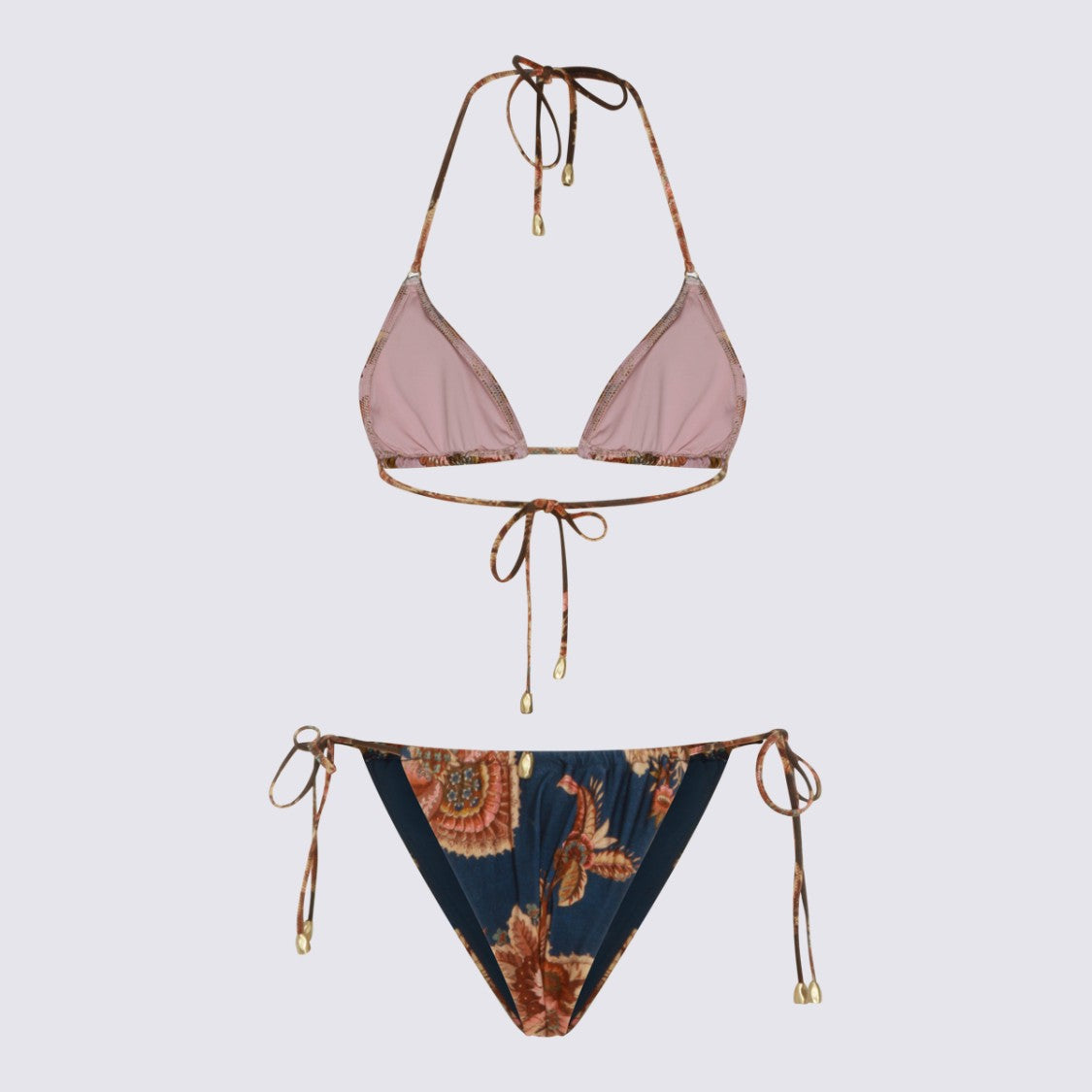 Zimmermann Intricate Floral Triangle Bikini Set With Adjustable Ties
