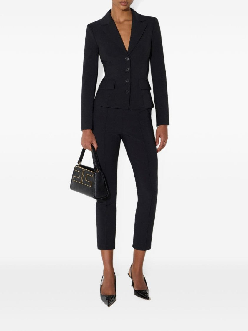 Elisabetta Franchi Black Structured Flared-Hem Tailored Jacket