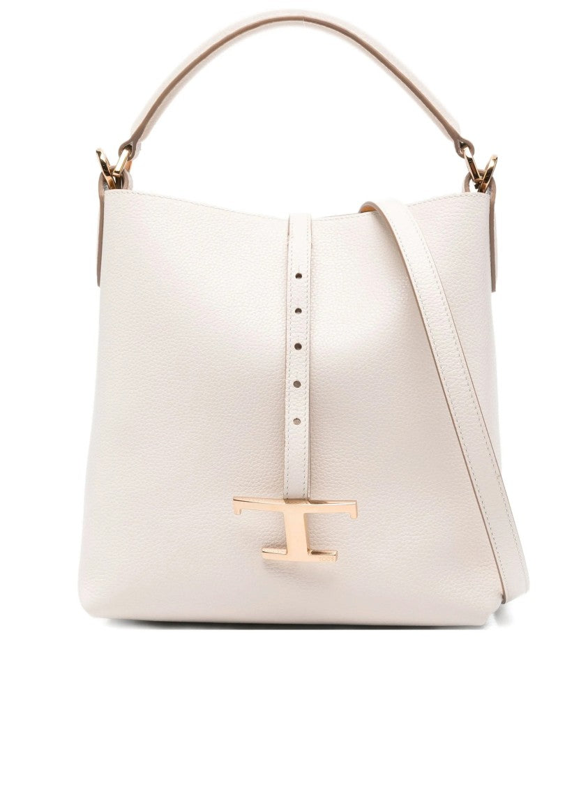 Tod's Whtie Secchiello T Timeless Pebbled Handbag