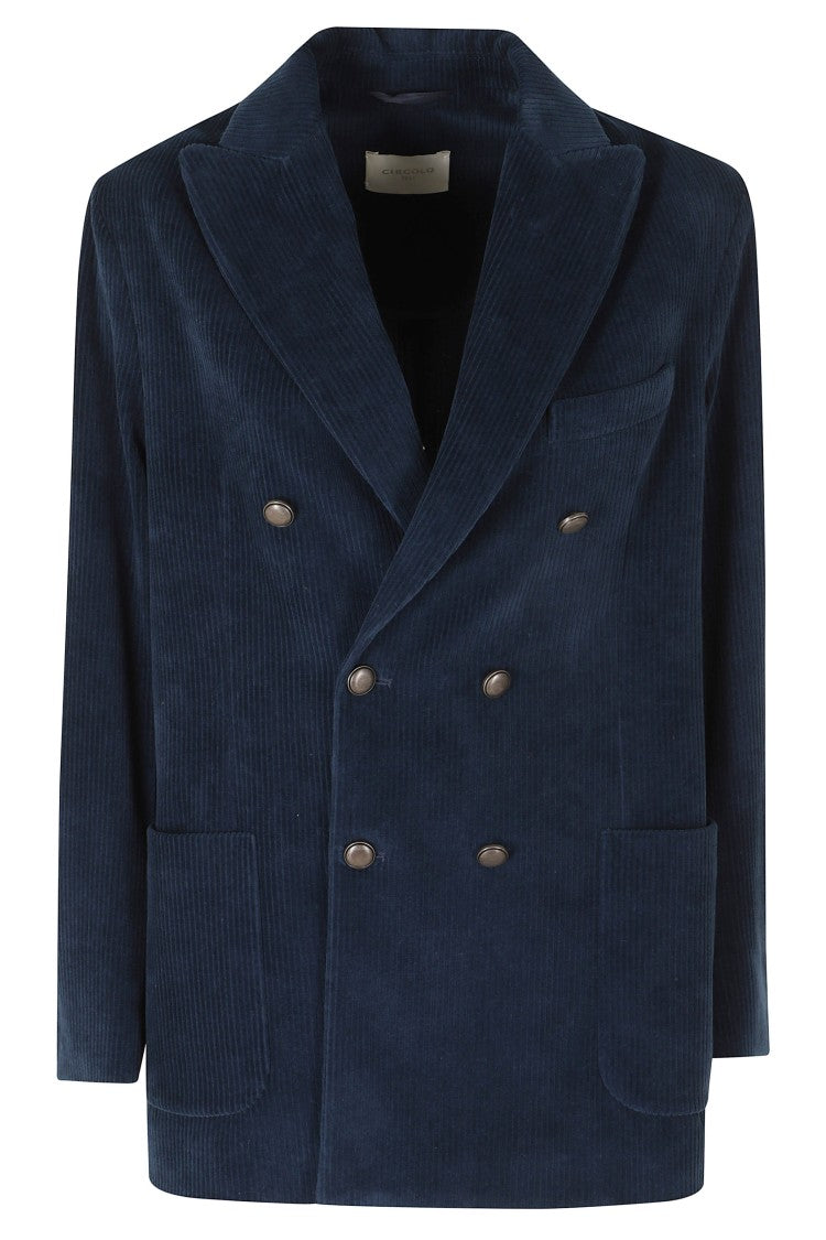 Circolo 1901 Blue Double-Breasted Corduroy Cotton-Blend Blazer