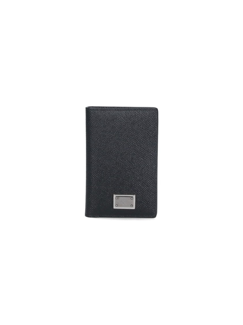Dolce & Gabbana Textured Black Leather Cardholder With Logo Plaque And Multiple Slots