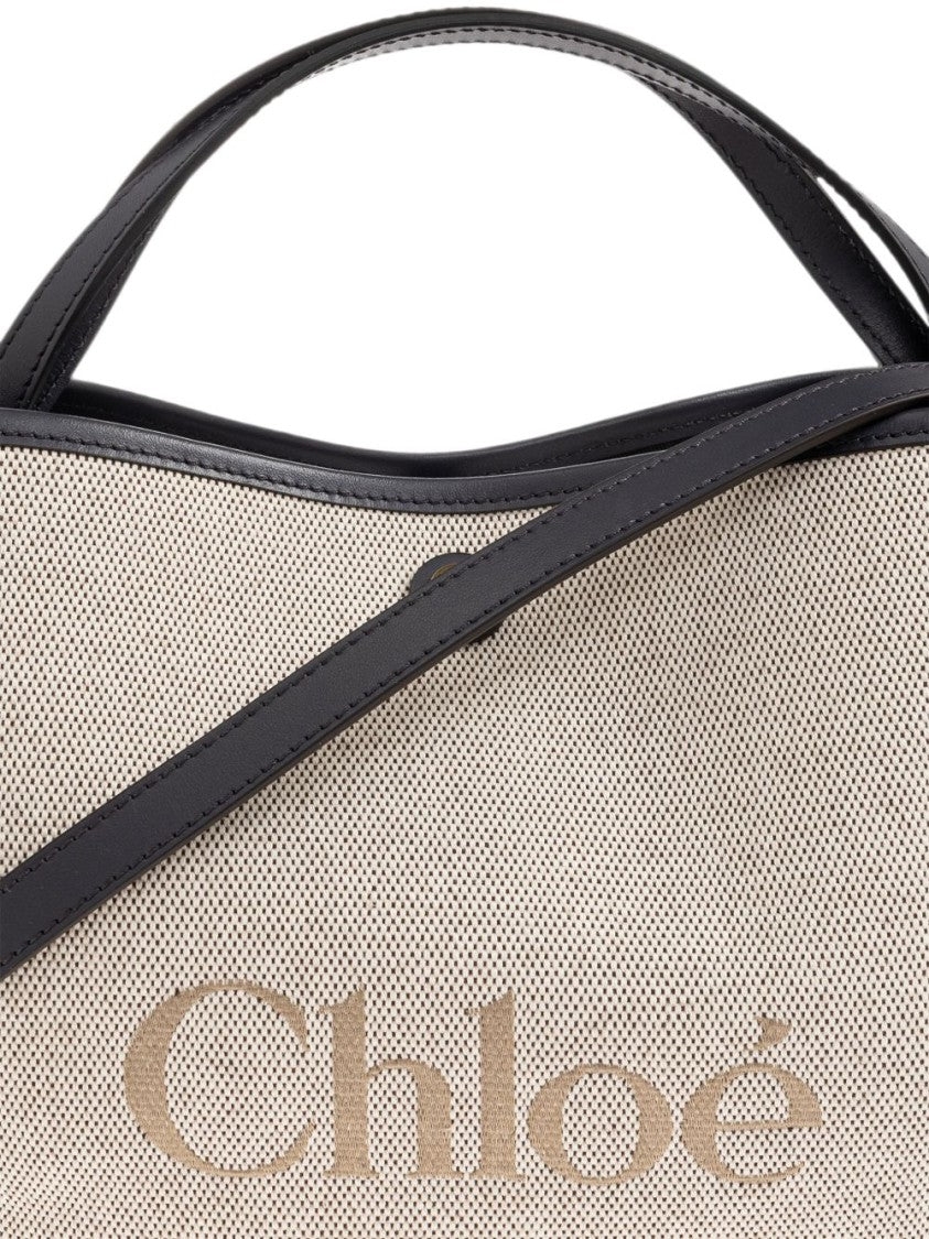 Chloé Textured Leather Accent Cotton Tote Bag