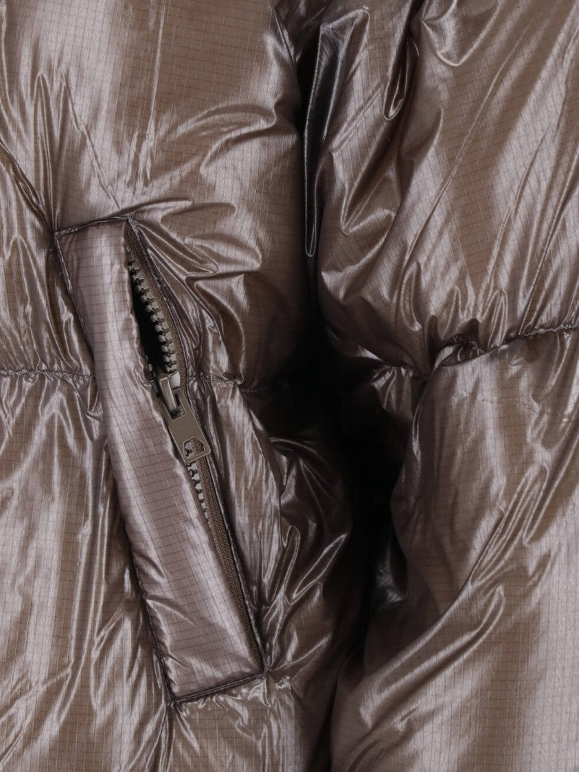 Diesel Cropped Brown Puffer Jacket With Ribbed Knit Collar And Embroidered Detail