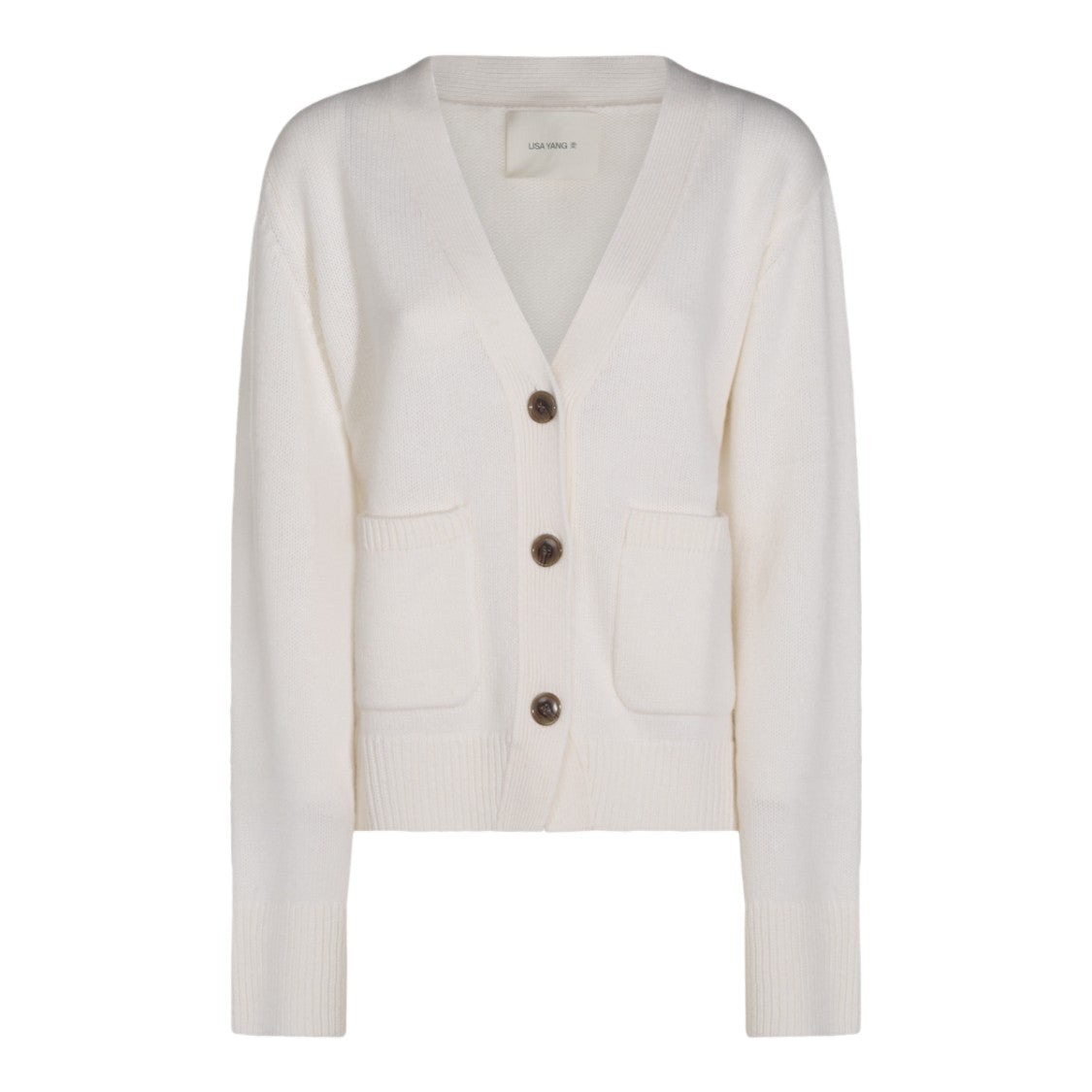 Lisa Yang Creamy Knit Cardigan With Deep V-Neck And Button Details