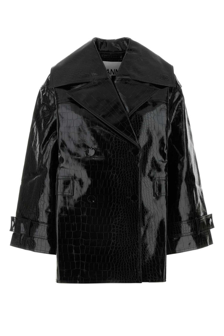 Ganni Black Synthetic Leather Coat