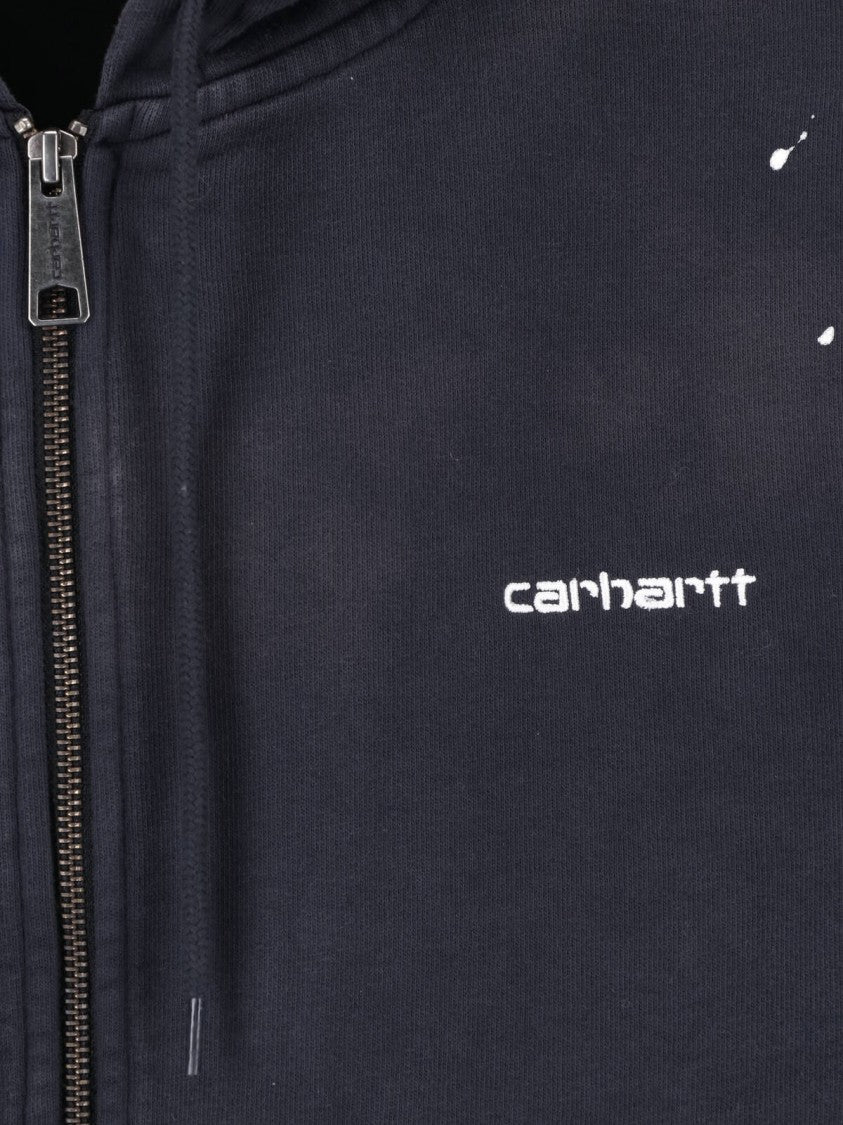 Carhartt Wip Black Hooded Painter Distressed Cotton Zip-Up Hoodie