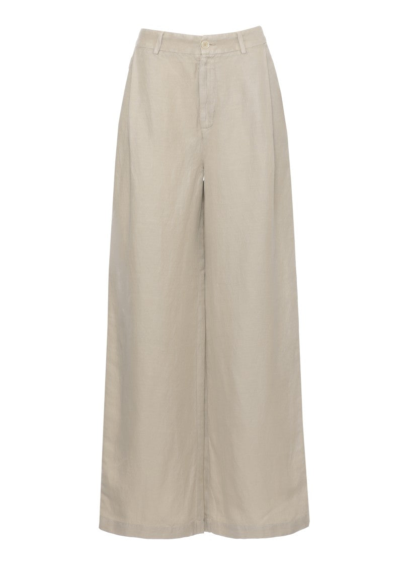 120% Lino Beige Zip Fastening Linen Pants