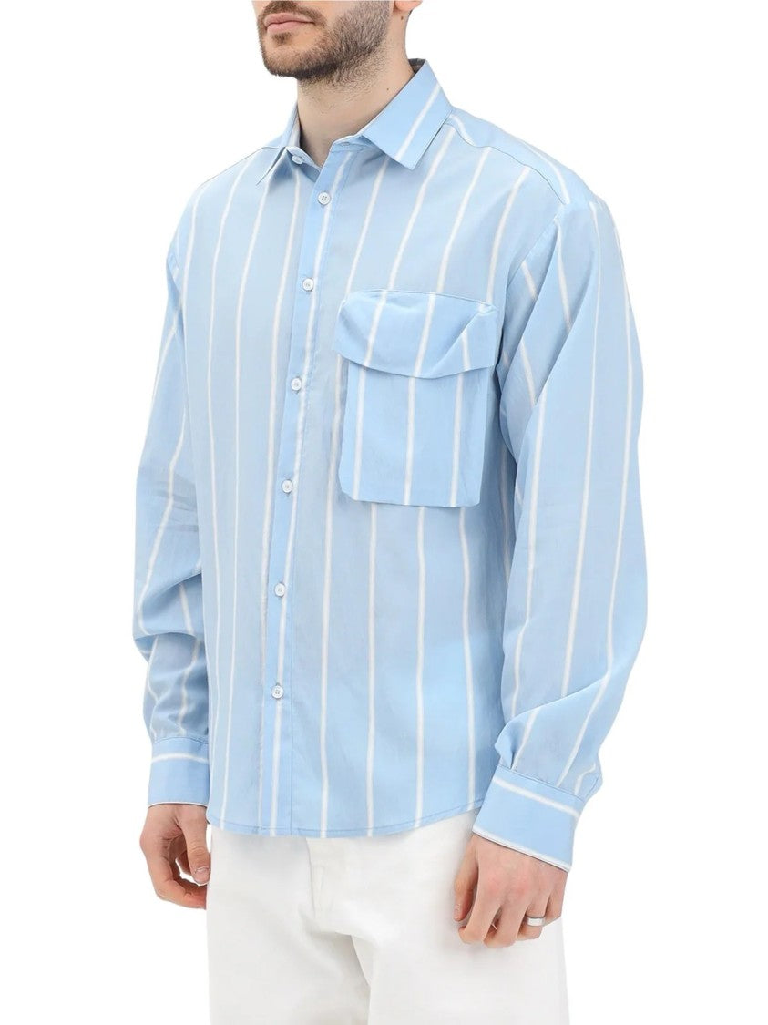 Yes London Light Blue Viscose Cotton Men Shirt