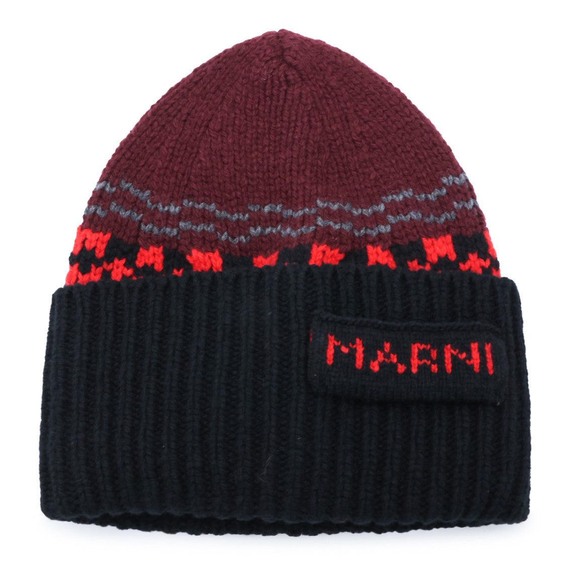 Marni Multicolor Geometric Ribbed Wool Beanie