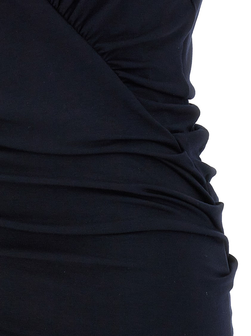 Saint Laurent Sleeveless Midi Jersey Dress With Ruched Detailing